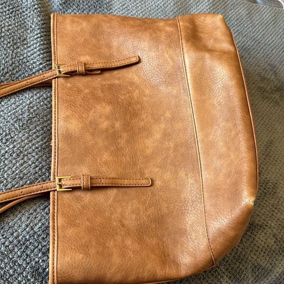 Urban Expressions‎ Brown Tote Bag Striped Interior Double Strap Buckle Detail - Picture 8 of 16